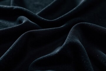 Fototapeta premium Black velvet fabric with subtle sheen background, mysterious ambiance, black luxury fabric, dark elegance