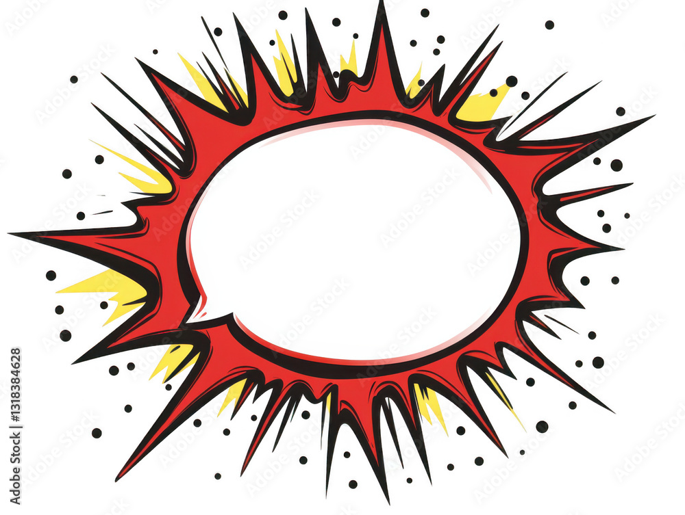 Poster dynamic red and yellow jagged speech bubble with sharp edges and comic style