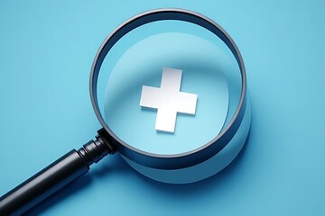 Fototapeta premium Analyzing health data with a magnifying glass on blue background digital art minimalist close-up view