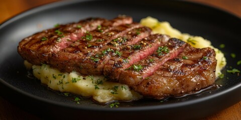 grilled pork chop with vegetables and smash potatoes