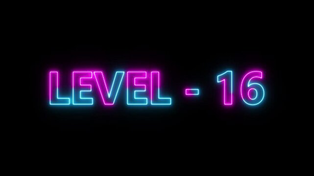 Abstract neon level 16 number 4k animation.