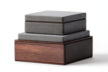 Elegant Wooden Box Set with Gray Fabric