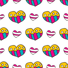 Seamless pattern with cute cartoon hearts. Valentines illustration