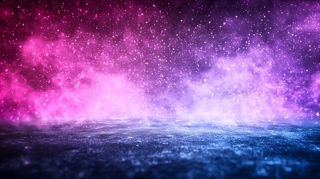 Abstract Purple Pink Blue Smoke Background with Glowing Stars