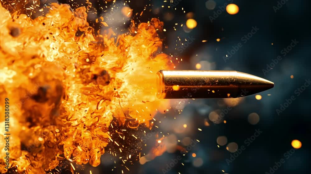 Poster intense bullet explosion dramatic fire and sparks create dynamic scene of power and destruction with