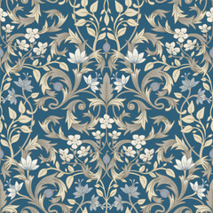  Floral classic ornament. Seamless floral pattern.