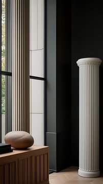 A black and white backdrop featuring straight, parallel lines and sharp contrasts, embodying the essence of minimalist design.