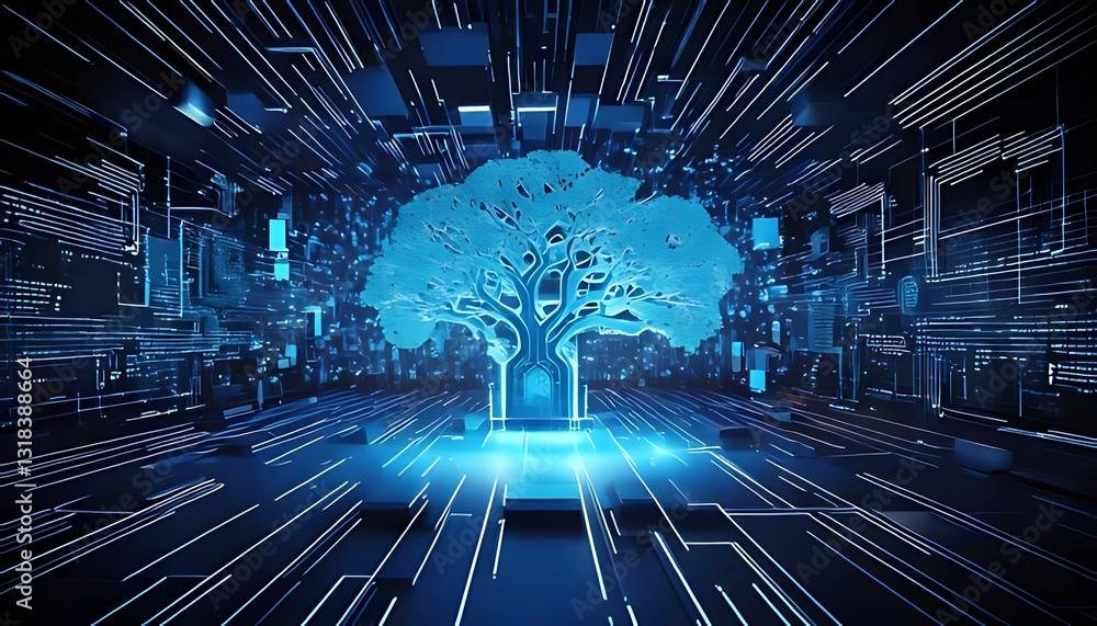 Poster digital tree of life exploring data growth in a virtual environment technology concept art futuristi