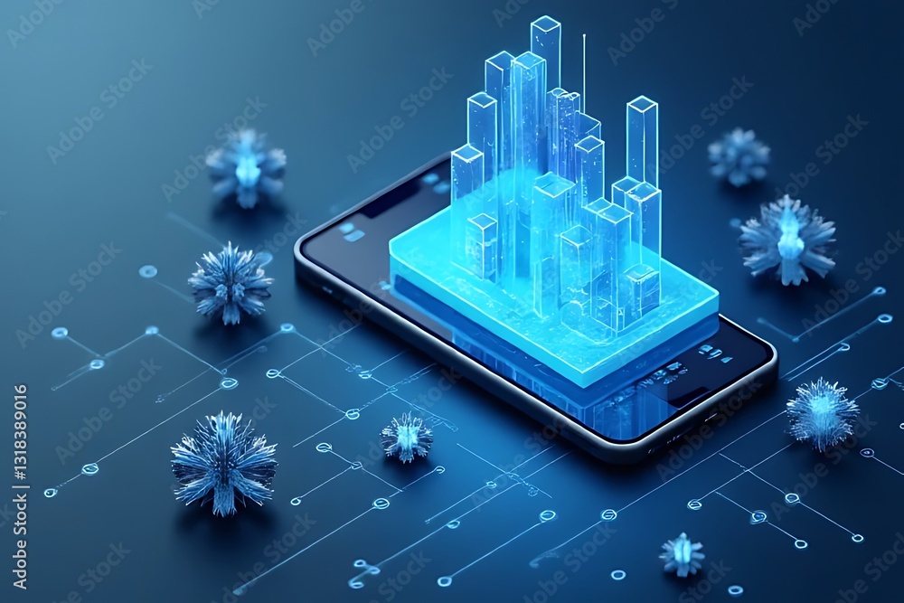 Poster data visualization trends in technology mobile devices infographic digital environment isometric vie
