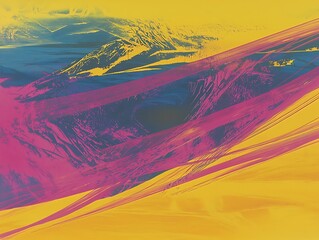 A colorful yellow and pink background with abstract shapes and bold designs, capturing a sense of fun and spontaneity.