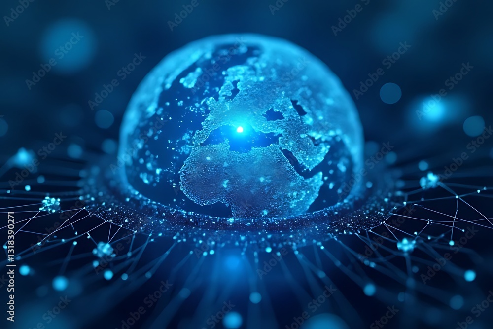 Poster global digital connectivity interactive 3d earth simulation virtual environment modern conceptual vi
