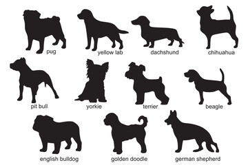 Dog Silhouettes images. Silhouette of dogs isolated on transparent background