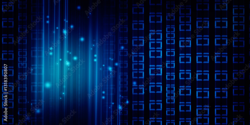 Poster 2d illustration abstract digital binary data on computer screen