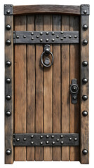 Rustic wooden door with metal accents and antique design details