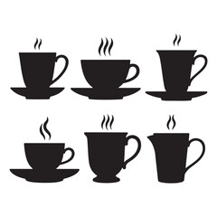 Simple Vector Cup Icon of Coffee Silhouette Set White Background 
