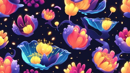 Vibrant Floral Fantasy: A Night Bloom Seamless Pattern