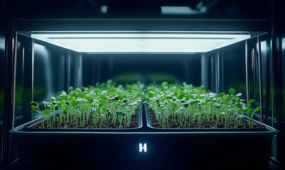 Close Up View Of Rows Of Plants In Vertical Farm System