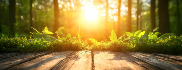 Sunset forest wood table nature