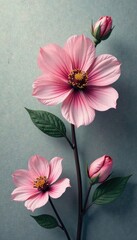 Dainty charcoal blooms against a soft, textured background, wallpaper inspiration, small flowers, rustic chic