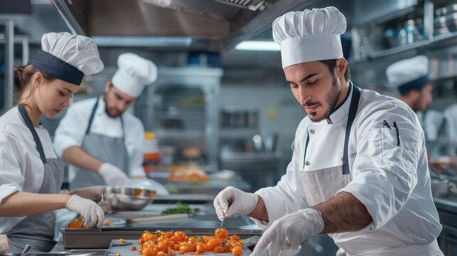 A behind-the-scenes look at a Michelin-starred restaurant kitchen, where chefs prepare tomato-based gourmet dishes with precision .