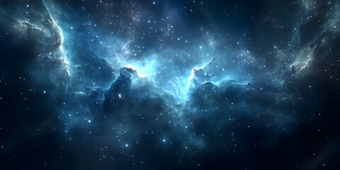 Stunning Cosmic Nebula with Stars and Deep Blue Colors in Space