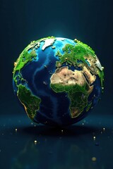 Fototapeta premium Dark blue web globe with greenery and tech elements, web, online, innovation