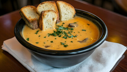 Creamy Mushroom Soup with Toasted Croutons