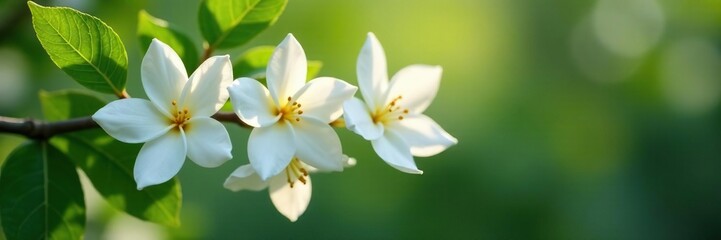 Obraz premium Delicate jasmine flowers unfolding on a branch, nature, petals, garden