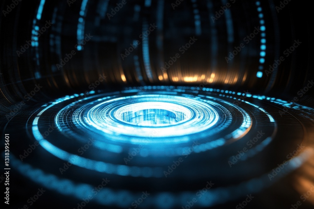 Poster abstract futuristic digital interface with glowing blue circles