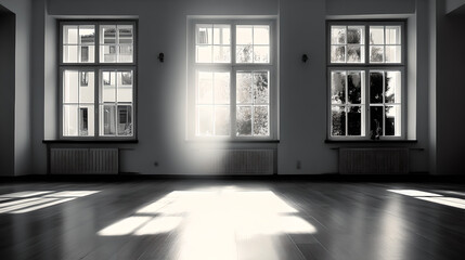 Fototapeta premium Black and White Interior Space with Sunlight Streaming In