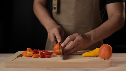 Chopping fresh vegetables kitchen culinary activity home environment close-up view healthy cooking concept