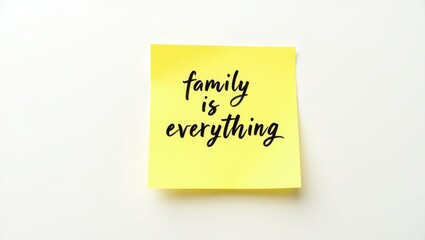 A yellow sticky note featuring handwritten text highlighting the significance of family in life.