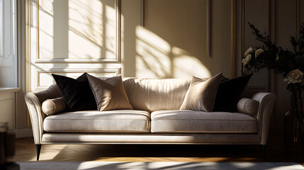 Fototapeta premium Warm Living Room under Dusk Light and Shadow