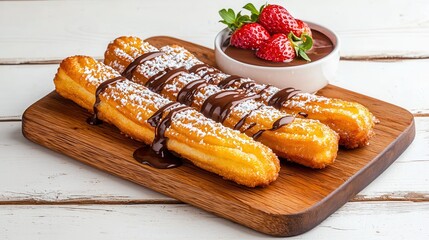 Delicious Churros with Chocolate Sauce and Fresh Strawberries