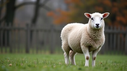 Obraz premium Adult sheep stands, watching the surroundings.