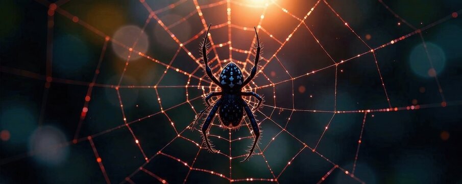 Dark silhouette of spider web with intricate patterns, rustic, webspinners, gothic