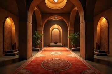 Obraz premium Elegant architectural hallway with arched ceilings and decorative elements in an exotic setting