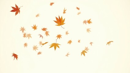 Autumn leaves are drifting in the air against a white isolated background.