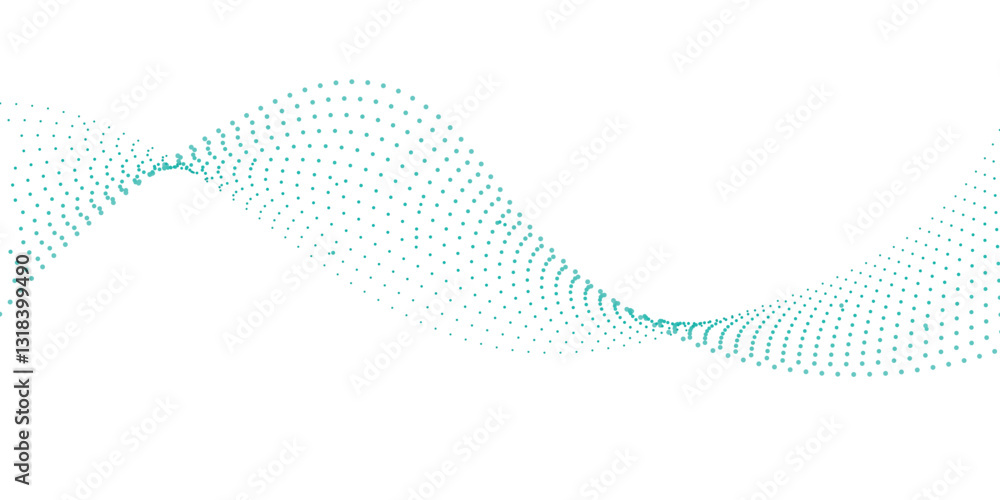 Poster dynamic abstract teal wave pattern on a white background.