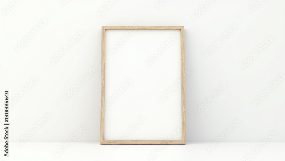 Poster realistic thin photo frame mockup. a clean and simple large wooden frame template isolated on a whit