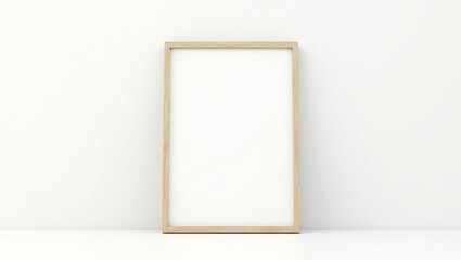 Realistic thin photo frame mockup. A clean and simple large wooden frame template isolated on a white backdrop. Modern, minimal poster design. Vertical brown picture frame.