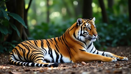 Obraz premium Tropical forest with an Asian tiger.