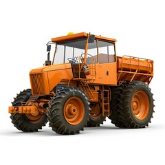 Obraz premium Orange Tractor with Large Tires on White Background for Agriculture