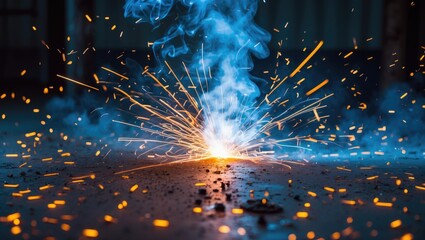 artistic welding sparks illumination, industrial setting