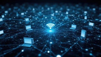 Fototapeta premium Exploring wifi technology network connectivity digital environment data visualization cyber space
