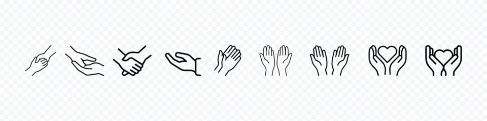Hand Gesture Icon Set – Support, Care, and Helping Hands Symbols