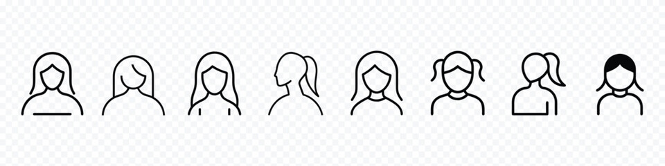 Female Icons Collection: Diverse Hairstyles and Avatar User Faces, Female icon, icons of women with beautiful hairstyles, Avatar User, woman icons