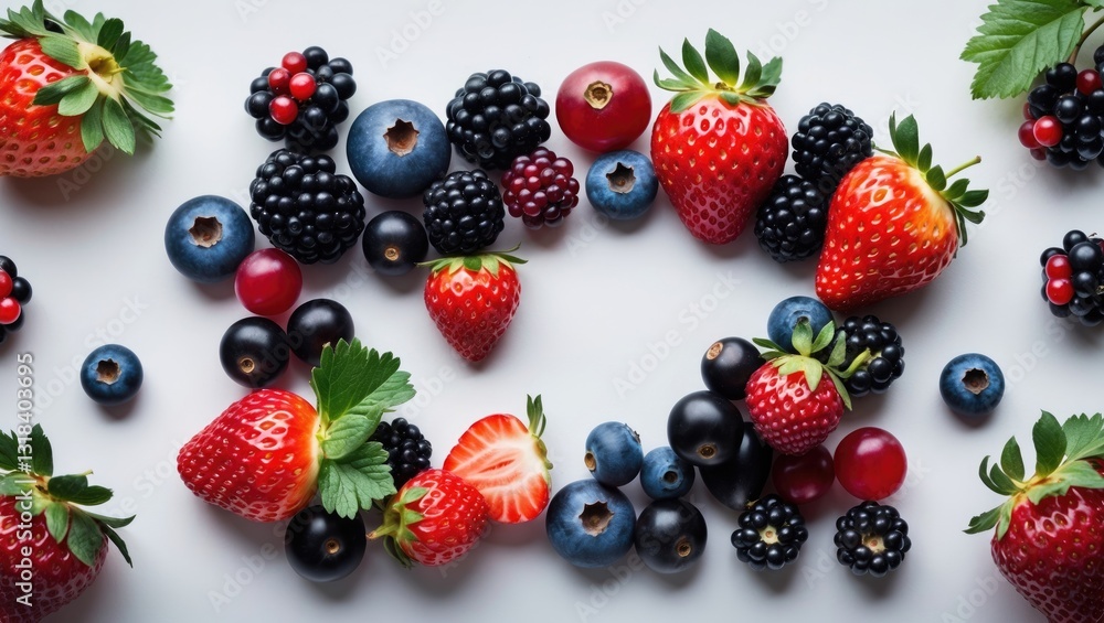 Poster a collection of images featuring various berries arranged as a frame on a white background.