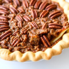 Delicious Homemade Pecan Pie with Toasted Nuts for Dessert. Sweet Bakery Treat, Thanksgiving Food, Baking Concept.