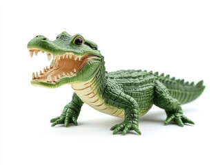 Fototapeta premium Green Alligator Toy on White Background